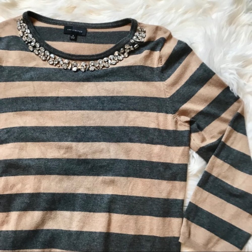 NWOT Striped Jewel Neck Sweater with 3/4 Sleeves